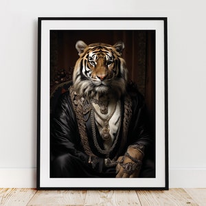Tiger head in a suit portrait, human animal art, DOWNLOADABLE ART, digital art download - 5 sizes