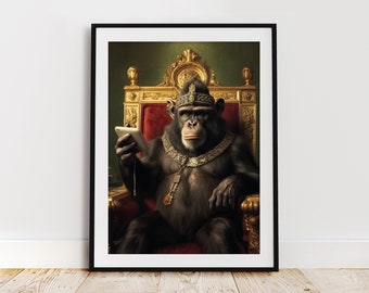 Vintage King Chimp Print, Altered Art Print, Animal Head & Human Body, Unique Art Print, Funny Art Print
