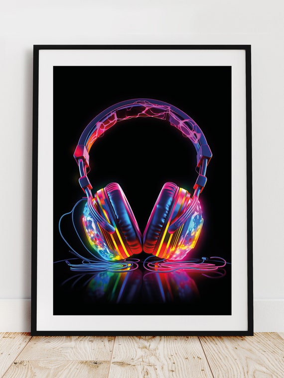 Headphones Neon Wall Art DOWNLOADABLE ART Gaming Print Gaming