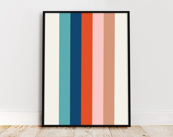 Bauhaus style stripey wall art, Geometric Poster, Modern Abstract, Retro Poster, downloadable art