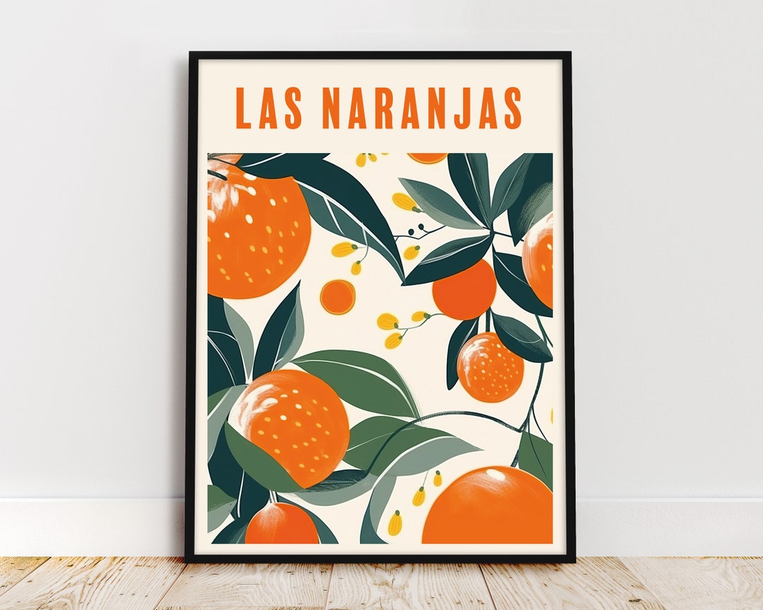 Oranges Fruit Wall Art, DOWNLOADABLE ART, Las Naranjas Print, Orange Kitchen Art, Citrus Prints