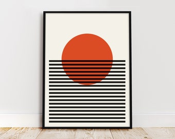 Poster del sole di metà secolo, arte della parete in stile Bauhaus, stampa artistica in stile Bauhaus, poster geometrico, astratto moderno, poster retrò