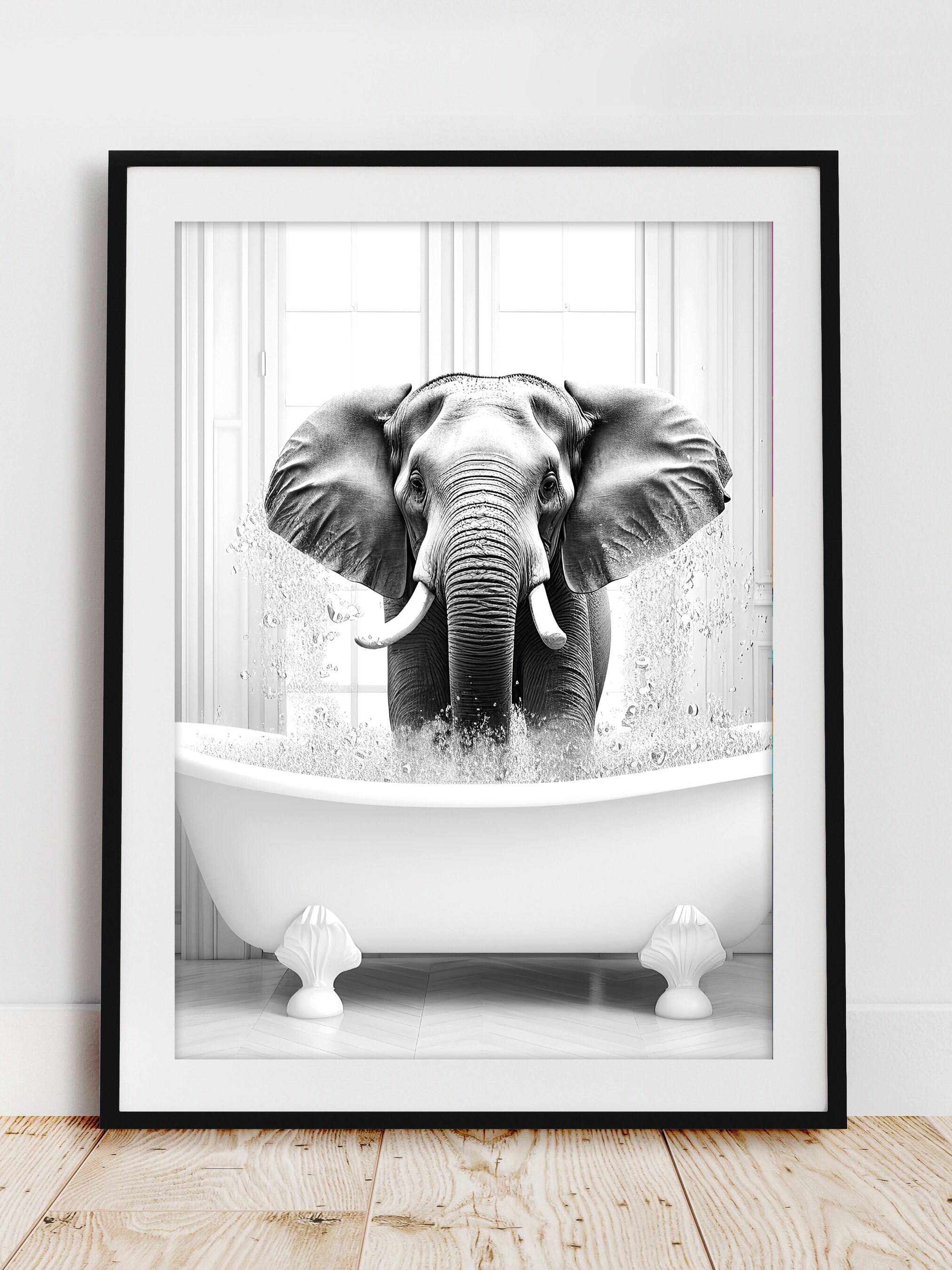 Awesome Elephant in Bath Tub Printable Wall Art, Elephant Photo ...