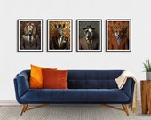 Set of four animal portraits in suits, digital downloadable prints, instant gallery wall