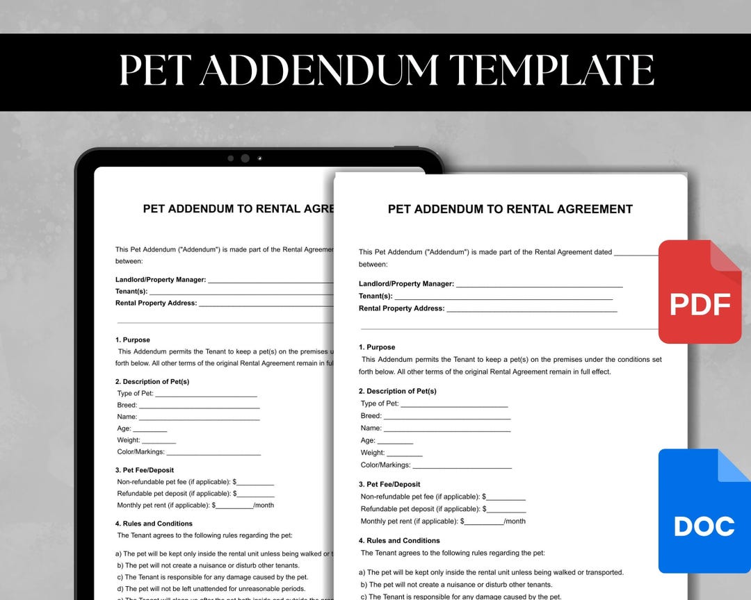 Pet Addendum Template | Editable Rental Lease Agreement (PDF/DOC) - Etsy UK