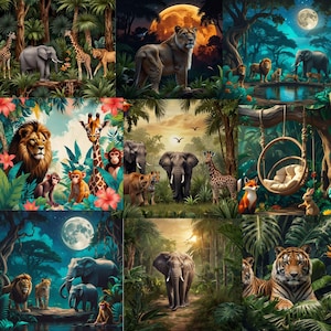 bundle of 30+ Jungle Safari  2 Digital Backdrops, Child Photography Studio  palm animals, Cake Smash Background,Tropical Theme Baby Birthday