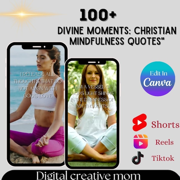 100+Christian Meditation and Mindfulness Quotes Video Reels Bundle, Instagram Story, YouTube Shorts, Tiktok, Canva Editable Templates