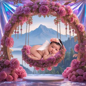 Newborn digital backdrop,  pink flowers swing Spring Floral Composite digital background,  prop Digital Photo background Meternity backdrop