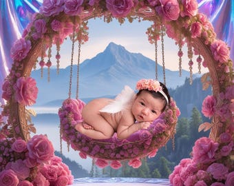 Floral Swing Newborn Digital Backdrop: Spring Photography Prop (Digital Download)
