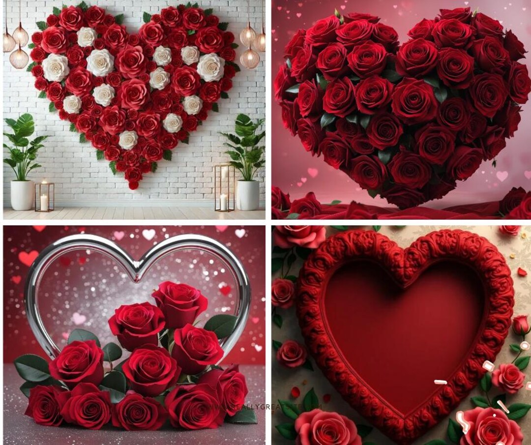 Heart Frame With Roses Red Roses Floral Heart Frame Backdrops: Valentine's Day Digital Overlay ...