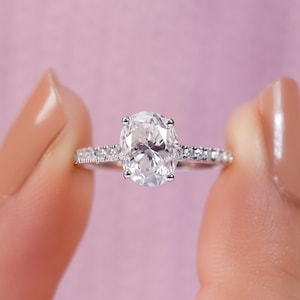 1.5CT Oval Moissanite Hidden Halo Engagement Ring: 14K Gold Cathedral Setting