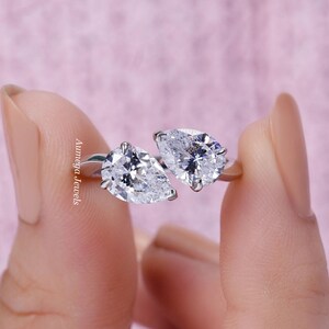 3TCW Pear Toi Et Moi Moissanite Engagement Ring For Women, Two Stone Ring, Proposal Ring, Promise Ring Anniversary Ring 14K Gold Plain Shank