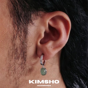 Mens Earrings, Green Stone S925 Dangle and Drop Earring.
