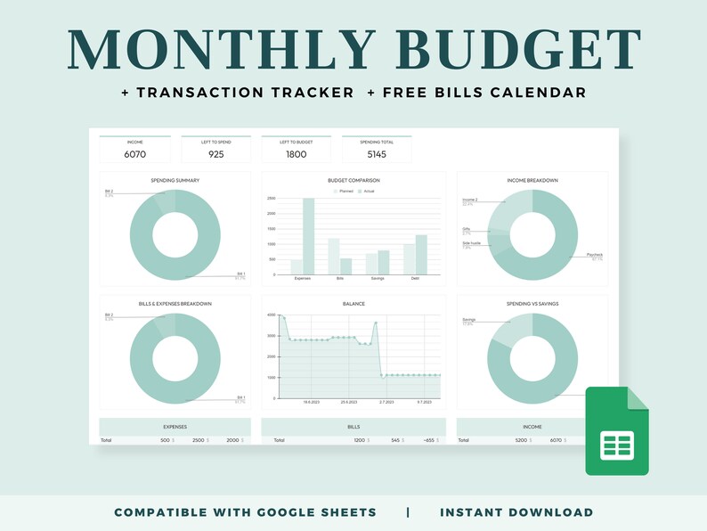 Monthly Budget Spreadsheet Template for Google Sheets Expenses Tracker