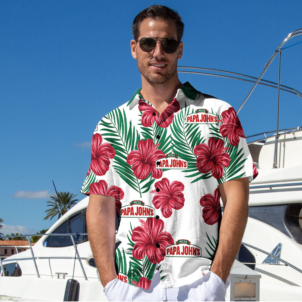 Papa John's Tropical Flower Aloha Hawaiian Shirts sold by Liinz | SKU