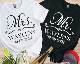 Personalized Mr and Mrs Tshirt, Honeymoon Shirt, Mr and Mrs Gift Shirt, Husband and Wife Shirts, Just Married Shirt, Matching Couple Tee, U1