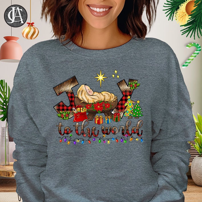 Joy to the World Sweatshirt, Nativity Scene Jumper, Christmas Christian