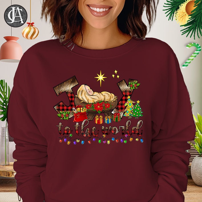 Joy to the World Sweatshirt, Nativity Scene Jumper, Christmas Christian