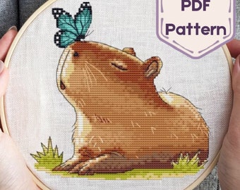 Capybara and Butterfly Cross Stitch Pattern (PDF Pattern)