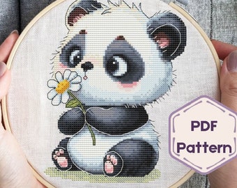 Cute Baby Panda Cross Stitch Pattern  ,Embroidery PDF Pattern, Cross Stitch PDF  , Kawaii Panda Design