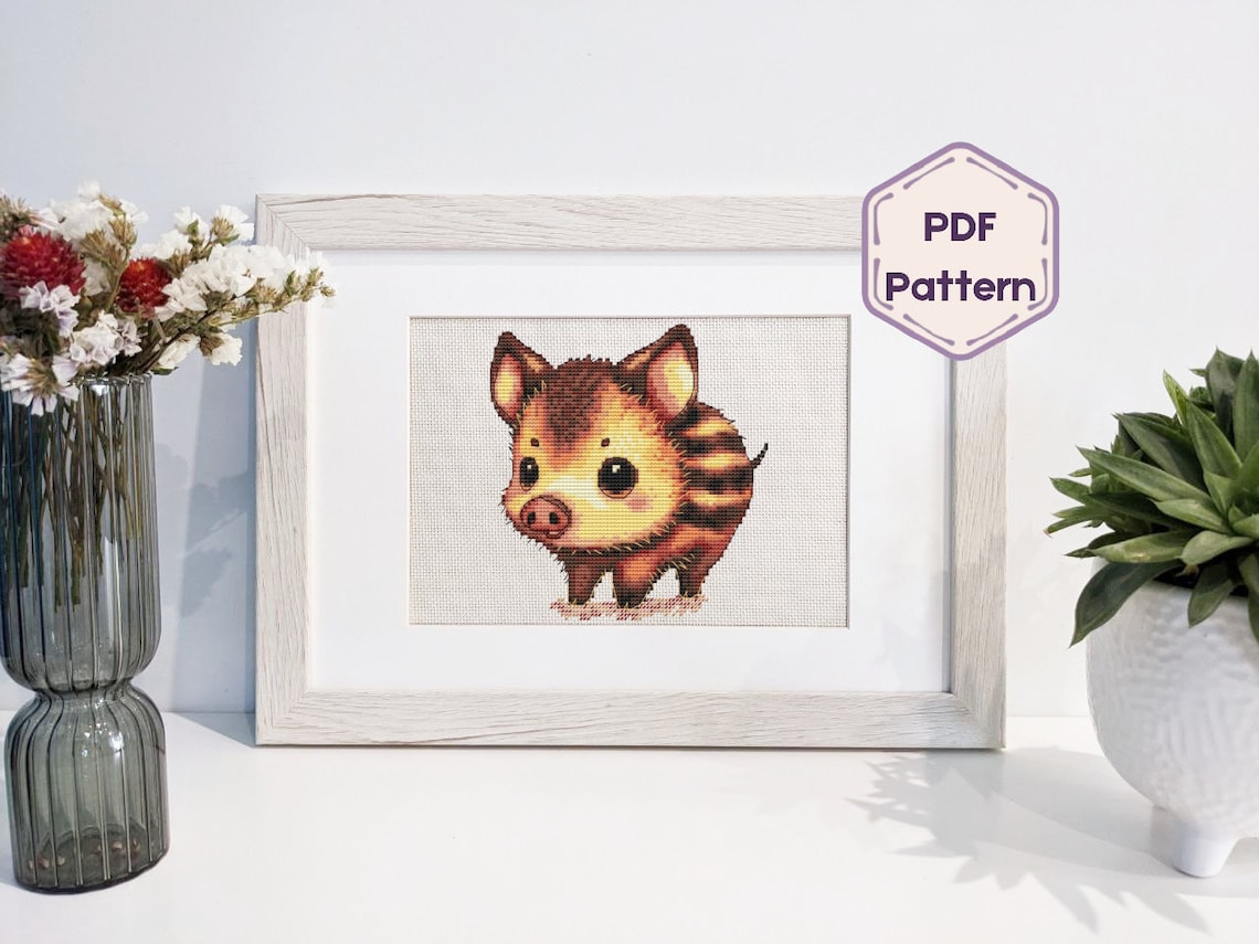 Boar Pattern Cute Wild Boar Cross Stitch Pattern, Instant PDF Download. Embroidery ...
