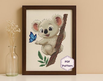 コアラのクロスステッチパターン、簡単な動物刺繍（PDF、SVG） - Etsy 日本