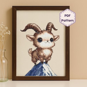 Cute Mountain Goat Cross Stitch Pattern ,Embroidery PDF Pattern , Kawaii Animal Design