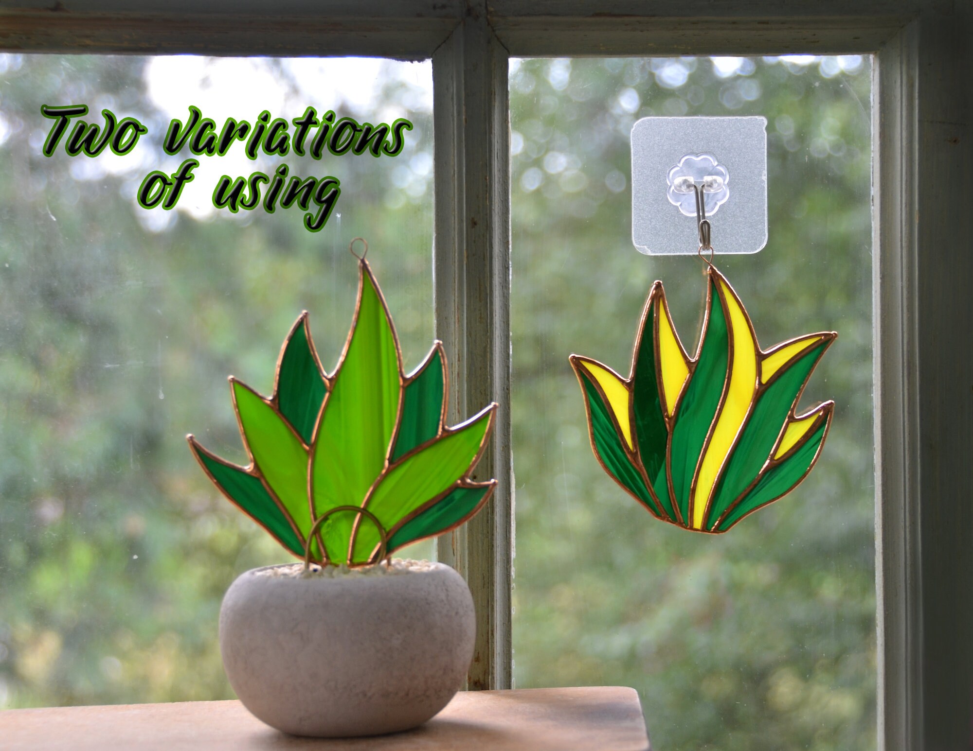 Stained Glass Agave Succulent Suncatcher Everlasting Flower Etsy