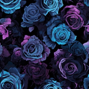 Purple Blue Roses Impressionism Seamless Pattern, Repeating PNG, JPEG, Vector, SVG, Digital Paper, Instant Digital Download