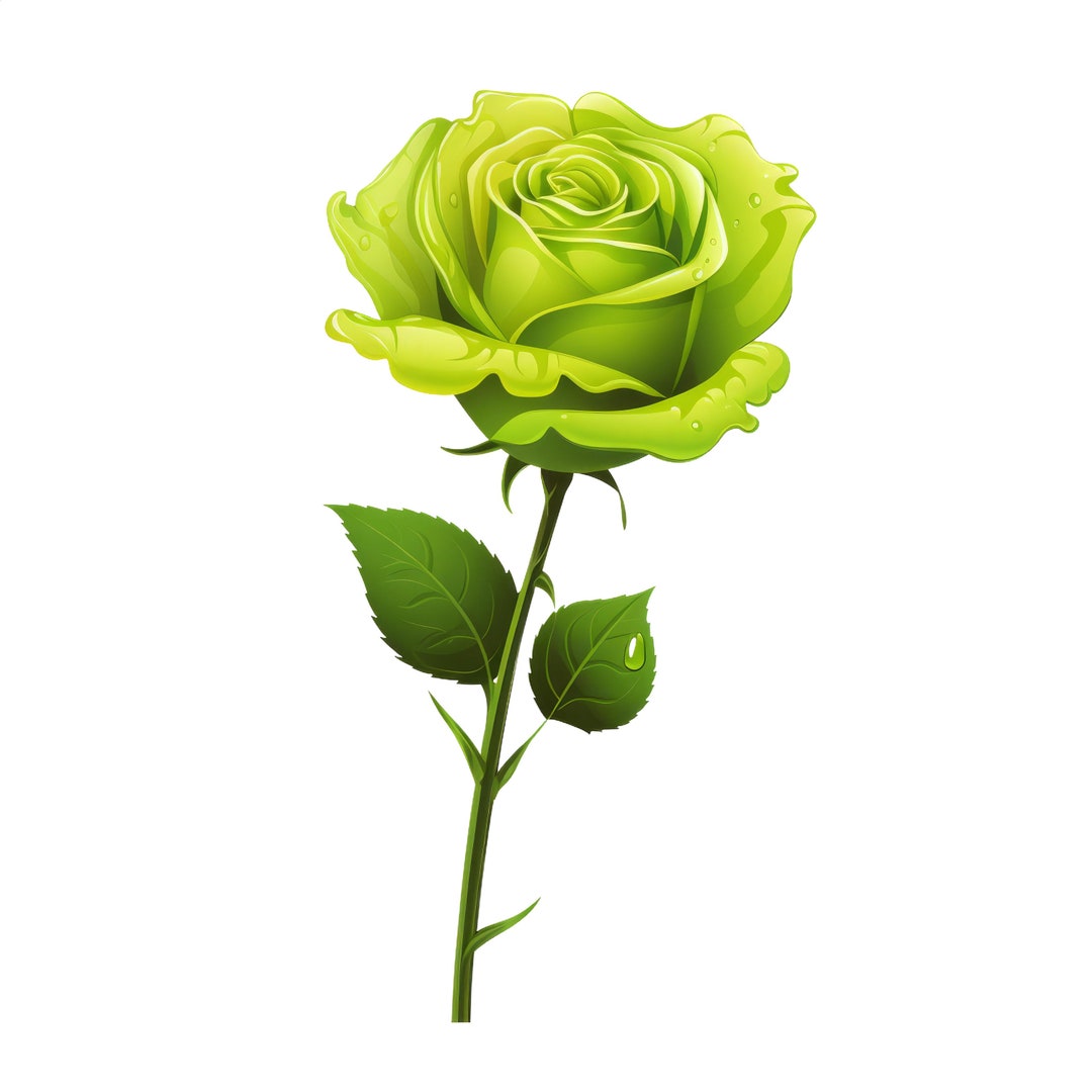 Bright Green Rose Clipart, Flower Vector File, SVG, High Resolution PNG