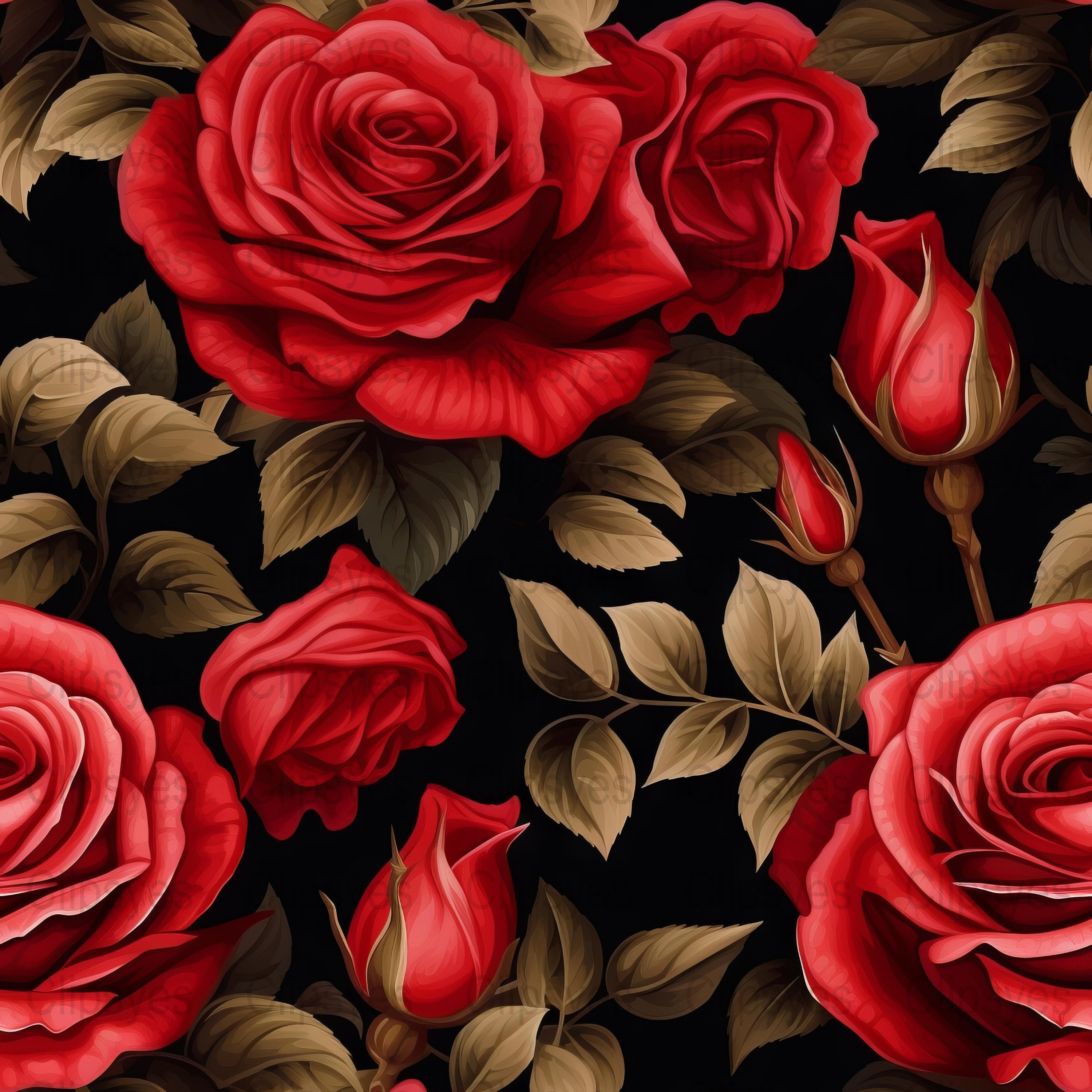 Red Rose Vintage Seamless Floral Pattern, Digital Papers - Etsy