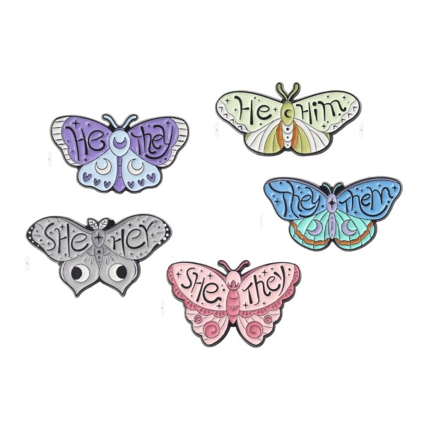 Soft enamel pronoun pins. Butterfly He Him She Her They Them Brooch. LGBT. Pride. Lapel Pin. Kawaii For backpack, jean, birthday gift