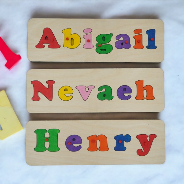 Personalized Name Puzzle With Pegs, Montessori Toys, Baby Gift, First Christmas, Wooden Toys, Baby Shower Gift for Kids, Wood Name Puzzle