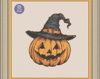 Patrón de punto de cruz de calabaza de Halloween