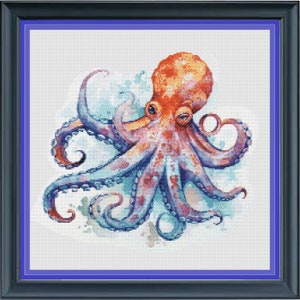 Watercolor octopus counted cross stitch pattern