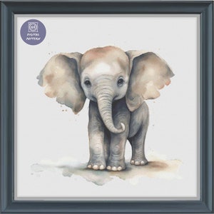 Watercolor Baby Elephant counted cross stitch pattern