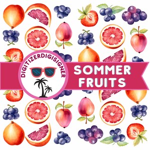 Summer Fruits Clipart - Instant Download - Strawberry - Blueberry - Fig - Peach / Summer - Fruits