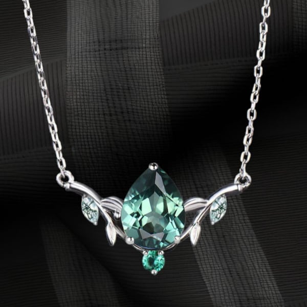 Vintage Teal Sapphire Necklace 925 Silver Pendant Teal Sapphire With Moss Agate Marquise Pendant For Women Anniversary Cluster Necklace