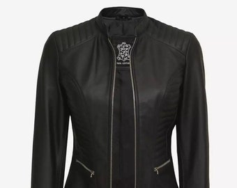 Women Black Biker jacket | Handmade Real Leather Riding Jacket | Slimfit Motorcycle Leather jacket for women