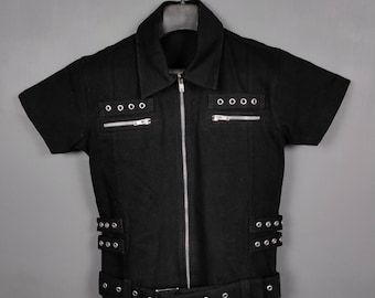 Women's Black Denim Gothic Dress | Handmade Steampunk Chained Dress | Emo Streetwear Dress For Women