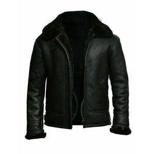Black leather sheepskin jacket mens best sale