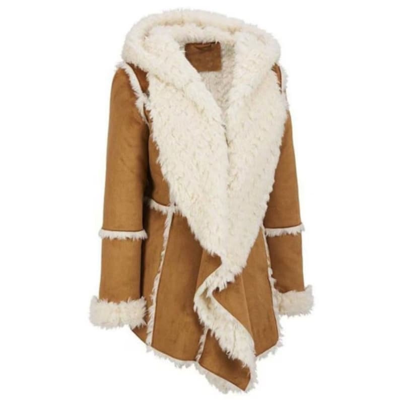 Women Brown Suede Fur Coat Etsy