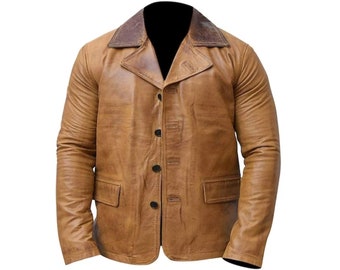 Men's Tan Brown Leather Jacket | Handmade Red Daed Redamption Tan Brown Jacket | Motorcycle jacket