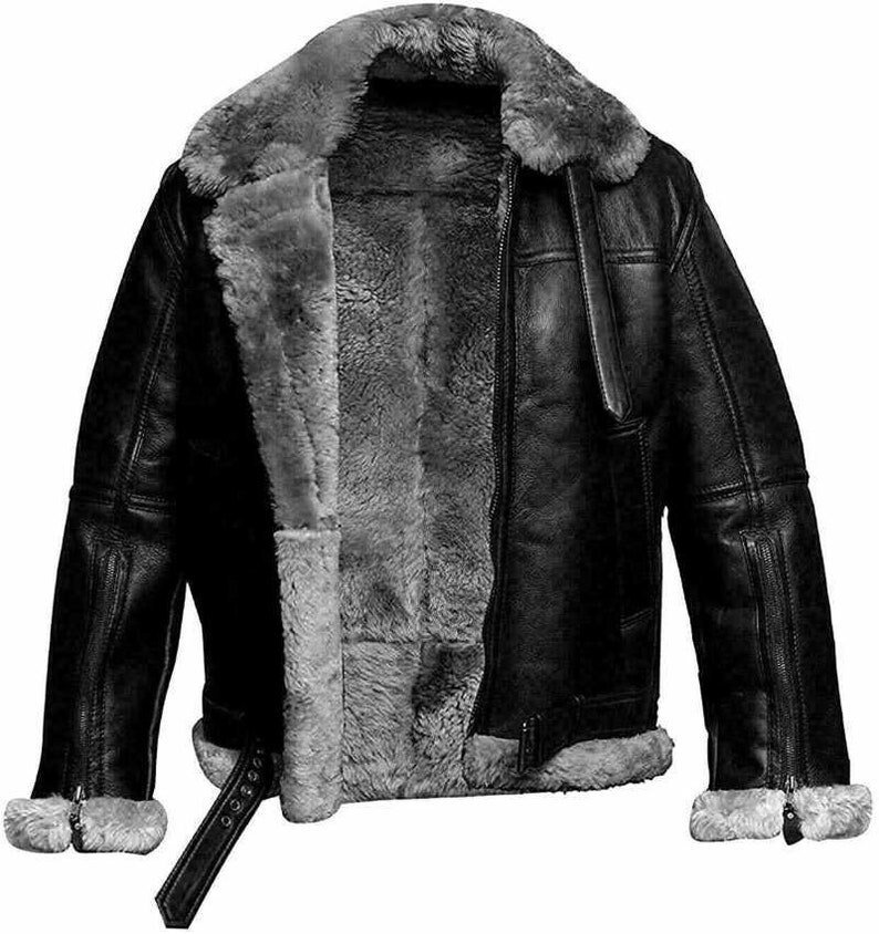 Buy Men s RAF Aviator B3 Black Sheepskin Bomber Jacket Handmade Shearling B3 Black Leather Bomber Jacket Online in India Etsy