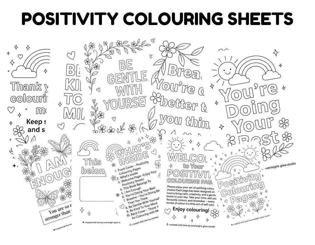 Positivity Colouring Pages | 10 Printable Mindfulness & Self-care ...
