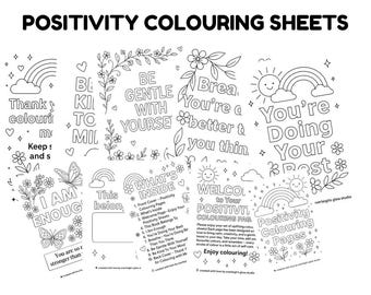 Páginas para colorear de positividad / 10 hojas imprimibles de mindfulness y autocuidado / Afirmaciones motivacionales (descarga digital en PDF)