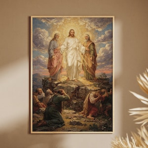 Arte impresionista de la Transfiguración de Cristo, Moisés Elías, Monte Tabor, descarga digital, decoración cristiana para el hogar, regalo de bautismo del Domingo de Pascua