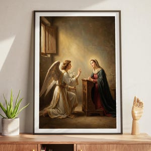 Annunciation Digital Download, Archangel Gabriel Mary Oil Painting, Catholic Confirmation Gift, Vintage Christian Wall Art, Easter, Mom Gift
