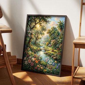 Garden of Eden Bible Wall Art, Christian Digital Download, Paradise Landscape Poster, Floral Scripture Gift for Her, New Home Housewarming