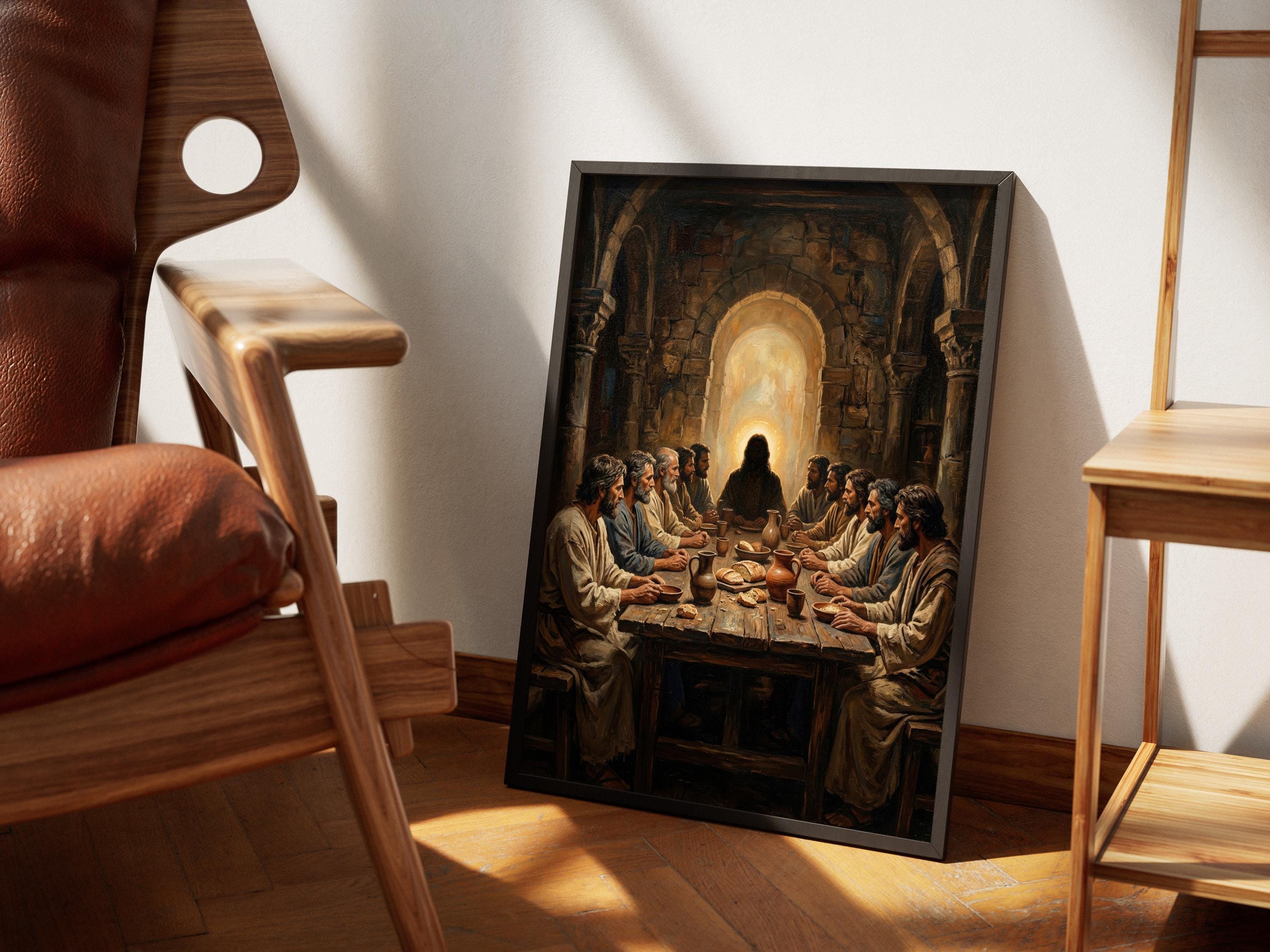 Rustic Last Supper Last Supper Printable Art, Moody Jesus Oil Painting, Rustic Christian ...